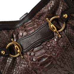 Pre Owned Gucci Brown Python Leather Horsebit Jockey Tote