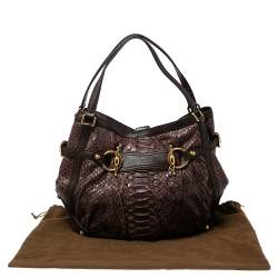 Pre Owned Gucci Brown Python Leather Horsebit Jockey Tote