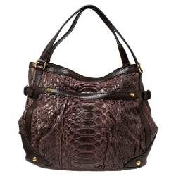 Pre Owned Gucci Brown Python Leather Horsebit Jockey Tote