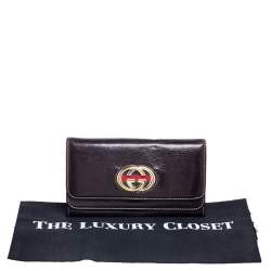 Pre Owned Gucci Dark Brown Leather Web Britt Wallet