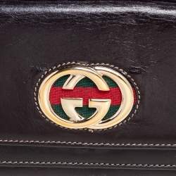 Pre Owned Gucci Dark Brown Leather Web Britt Wallet