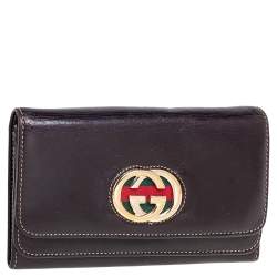 Pre Owned Gucci Dark Brown Leather Web Britt Wallet