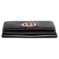 Pre Owned Gucci Dark Brown Leather Web Britt Wallet