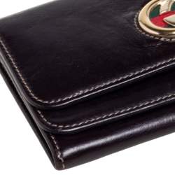 Pre Owned Gucci Dark Brown Leather Web Britt Wallet