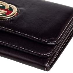 Pre Owned Gucci Dark Brown Leather Web Britt Wallet