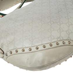 Pre Owned Gucci Off White Guccissima Leather Studded Pelham Hobo