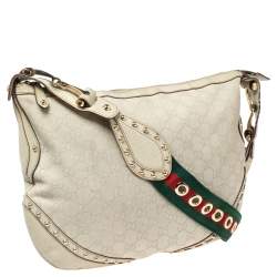Pre Owned Gucci Off White Guccissima Leather Studded Pelham Hobo