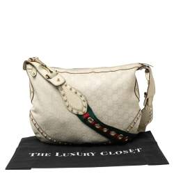 Pre Owned Gucci Off White Guccissima Leather Studded Pelham Hobo