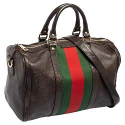 Pre Owned Gucci Brown Leather Medium Vintage Web Joy Boston Bag