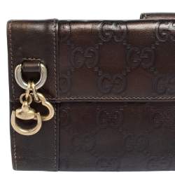 مملوكة مسبقًا محفظة كونتيننتال غوتشي حلية قلب جلد غوتشيسيما بني