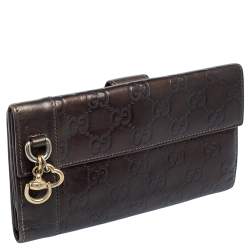 مملوكة مسبقًا محفظة كونتيننتال غوتشي حلية قلب جلد غوتشيسيما بني