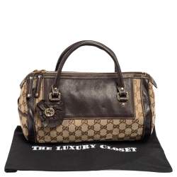 Pre Owned Gucci Beige/Brown GG Canvas and Leather Small Trophy Tote