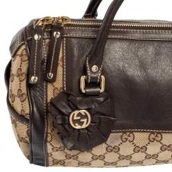 Pre Owned Gucci Beige/Brown GG Canvas and Leather Small Trophy Tote