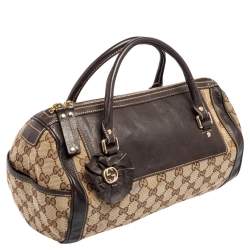 Pre Owned Gucci Beige/Brown GG Canvas and Leather Small Trophy Tote