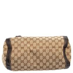 Pre Owned Gucci Beige/Brown GG Canvas and Leather Small Trophy Tote