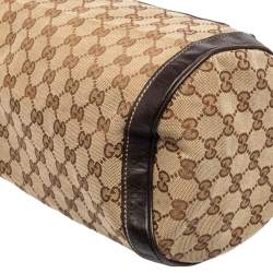 Pre Owned Gucci Beige/Brown GG Canvas and Leather Small Trophy Tote