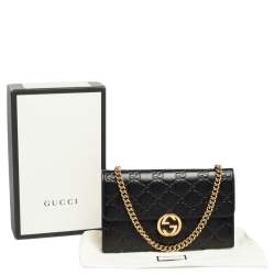 Gucci Black Signature Leather Icon Wallet On Chain