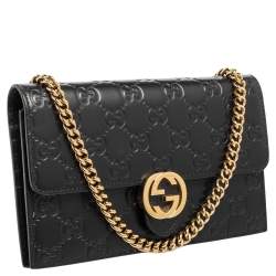 Gucci Black Signature Leather Icon Wallet On Chain