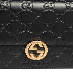 Gucci Black Signature Leather Icon Wallet On Chain