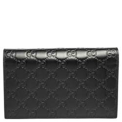 Gucci Black Signature Leather Icon Wallet On Chain