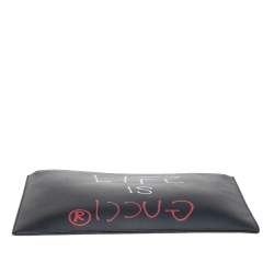 Pre Owned Gucci Black Leather Gucci Ghost Zip Pouch