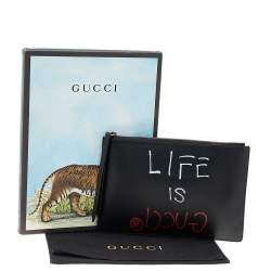 Pre Owned Gucci Black Leather Gucci Ghost Zip Pouch