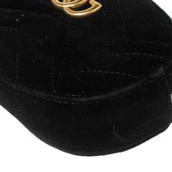 Pre Owned Gucci Black Matelassé Velvet GG Marmont Belt Bag