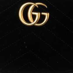 Pre Owned Gucci Black Matelassé Velvet GG Marmont Belt Bag