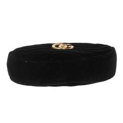 Pre Owned Gucci Black Matelassé Velvet GG Marmont Belt Bag