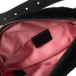 Pre Owned Gucci Black Matelassé Velvet GG Marmont Belt Bag