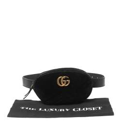 Pre Owned Gucci Black Matelassé Velvet GG Marmont Belt Bag