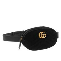 Pre Owned Gucci Black Matelassé Velvet GG Marmont Belt Bag