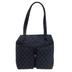 مملوكة مسبقًا Gucci Black GG Canvas and Leather Double Pocket Tote 