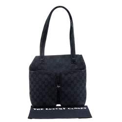 مملوكة مسبقًا Gucci Black GG Canvas and Leather Double Pocket Tote 