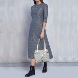 مملوكة مسبقًا حقيبة يد توتس غوتشي جلد وكانفاس جي جي رصاصي/أبيض جيب مزدوج