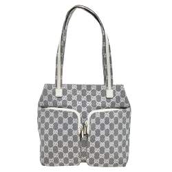 مملوكة مسبقًا حقيبة يد توتس غوتشي جلد وكانفاس جي جي رصاصي/أبيض جيب مزدوج