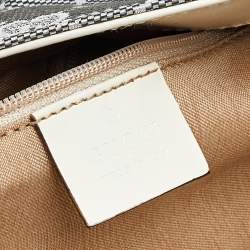 مملوكة مسبقًا حقيبة يد توتس غوتشي جلد وكانفاس جي جي رصاصي/أبيض جيب مزدوج