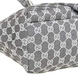 مملوكة مسبقًا حقيبة يد توتس غوتشي جلد وكانفاس جي جي رصاصي/أبيض جيب مزدوج