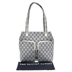 مملوكة مسبقًا حقيبة يد توتس غوتشي جلد وكانفاس جي جي رصاصي/أبيض جيب مزدوج