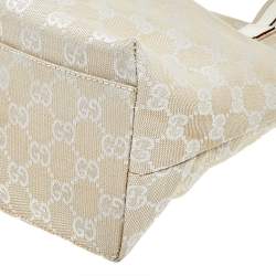 Pre Owned حقيبة يد توتس غوتشي جلد وكانفاس جي جي أوف وايت جيب مزدوج