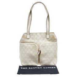 Pre Owned حقيبة يد توتس غوتشي جلد وكانفاس جي جي أوف وايت جيب مزدوج