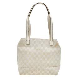 Pre Owned حقيبة يد توتس غوتشي جلد وكانفاس جي جي أوف وايت جيب مزدوج