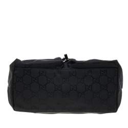 Pre Owned Gucci Black GG Nylon and Leather Double Pocket Hobo