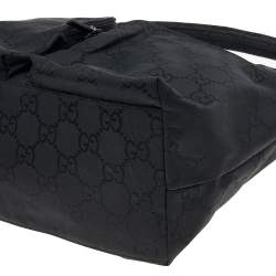 Pre Owned Gucci Black GG Nylon and Leather Double Pocket Hobo