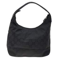 Pre Owned Gucci Black GG Nylon and Leather Double Pocket Hobo