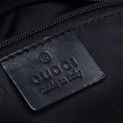 Pre Owned Gucci Black Nylon and Leather Bamboo Handle Hobo