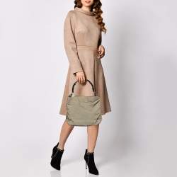 Pre Owned Gucci Khaki Nylon and Leather Bamboo Handle Hobo