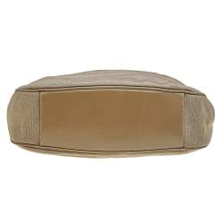 Pre Owned Gucci Khaki Nylon and Leather Bamboo Handle Hobo