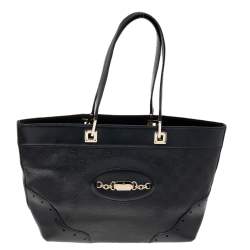 Pre Owned حقيبة يد توتس غوتشي ب ونش جلد غوتشيسيما أسود متوسطة