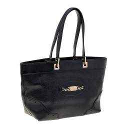 Pre Owned حقيبة يد توتس غوتشي بونش جلد غوتشيسيما أسود متوسطة